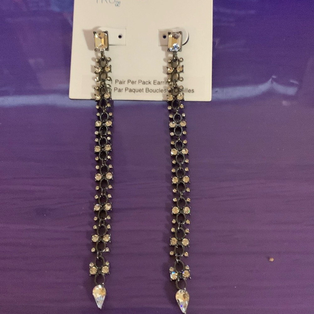Time  and Tru long sparkly earrings  4 1/2”*
